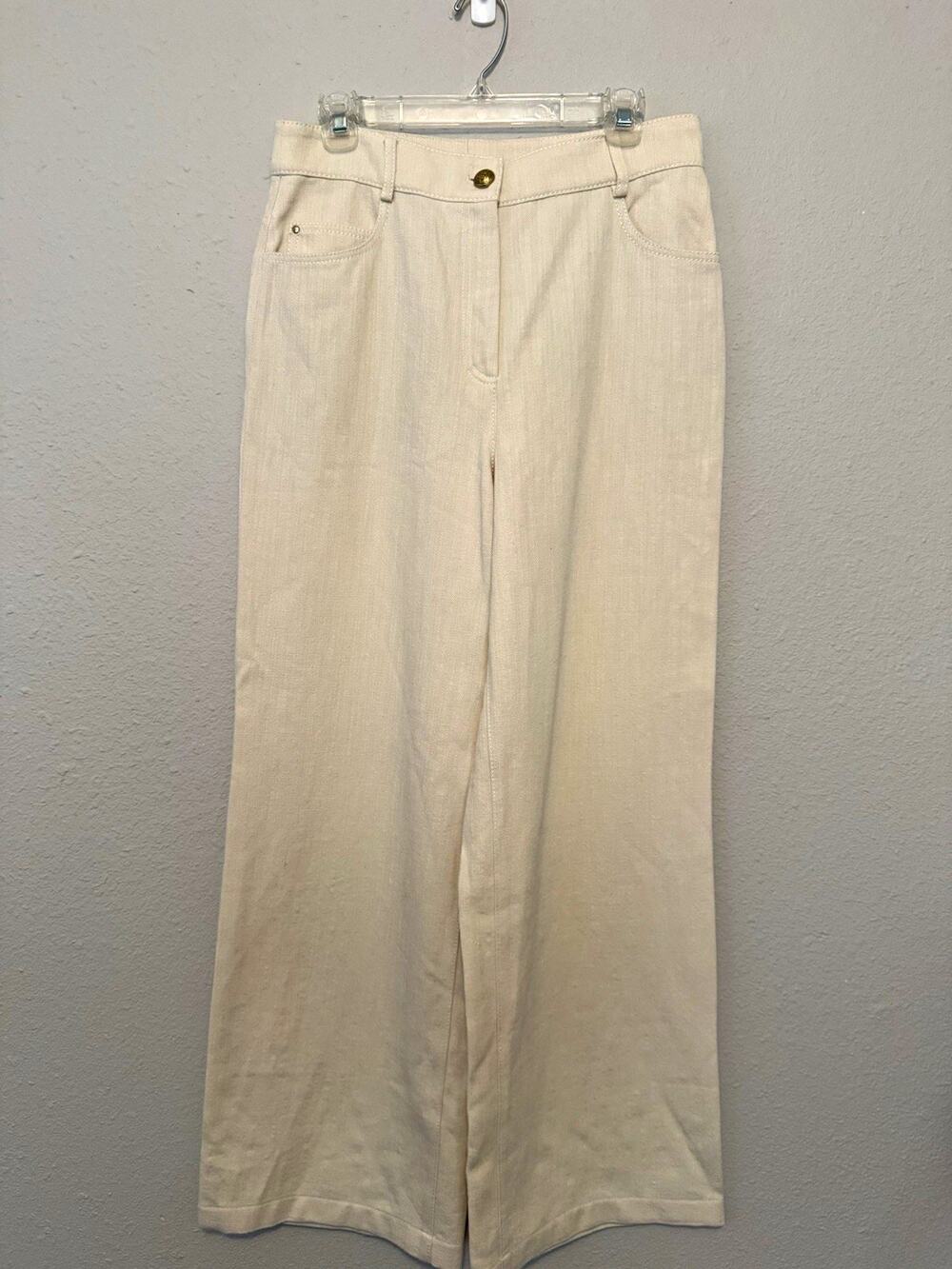 Akris punto Cooper Trousers Beige Wide Leg womens Size 10